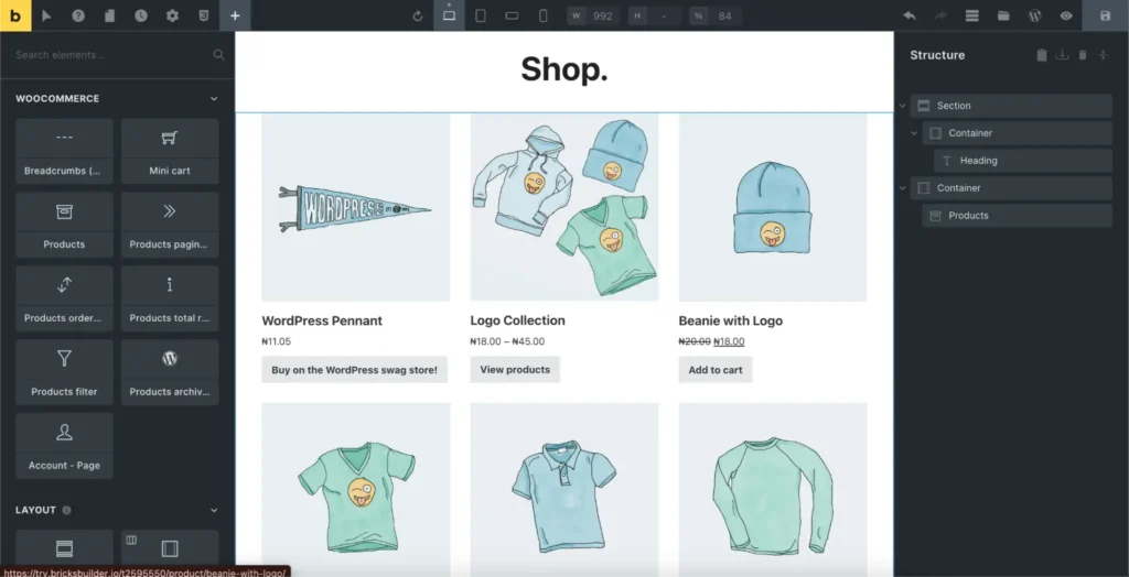 Bricks Builder visual editor for WordPress websites
